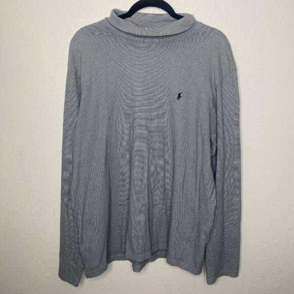 Polo Ralph‎ Lauren XL Gray Striped Turtleneck Long Sleeve Cotton Shirt Mens - Picture 2 of 9